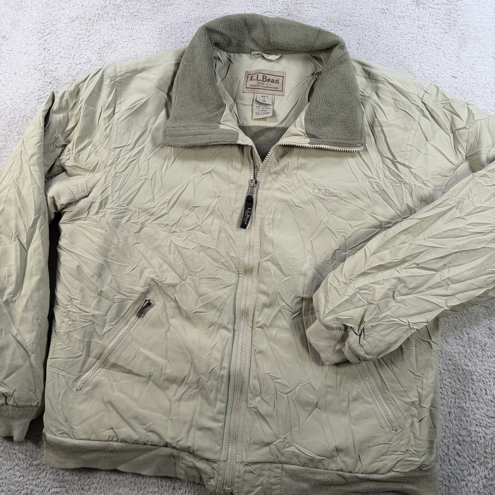Vintage LL Bean Jacket Mens Large Khaki Warm Up Fleece Lined Full Zip Polartec